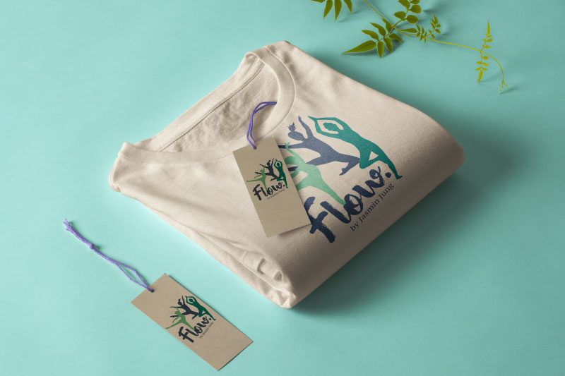 Gestaltung des Logos der Tanzschule Flow by Jasmin Jung auf Shirt gedruckt