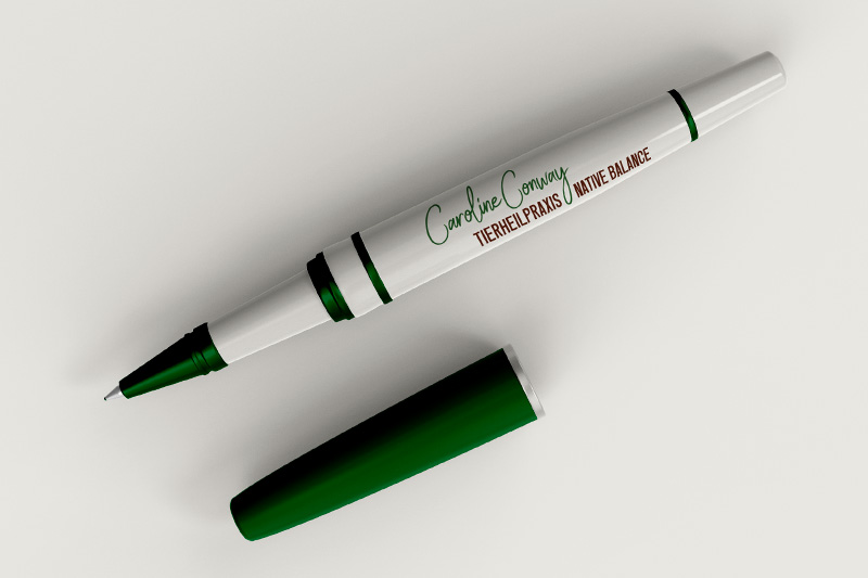 Logodesign für Tierheilpraxis. Reduziertes Logo für den Einsatz auf einem Kugelschreiber.